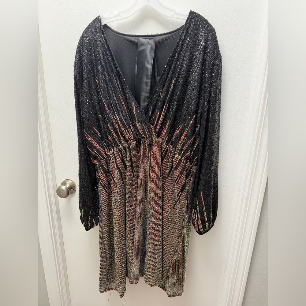 Red Dress Boutique Black and Multicolor Sequin Long Sleeve Dress